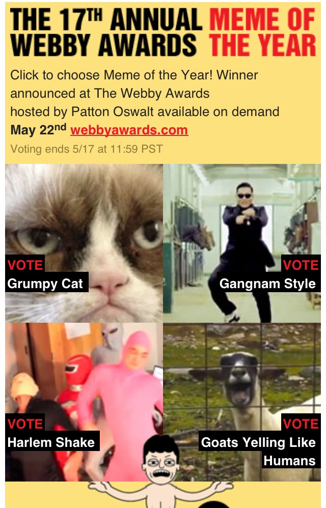 Vote for Grumpy Cat as Meme of the Year on the Webbys @Buzzfeed.com!