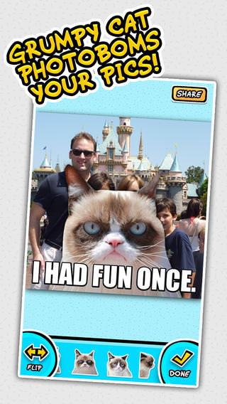 Grumpy Cat Photobomb App for iOS is available and FREE!